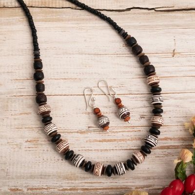 Alternate image for Fine Pottery Beaded Necklace and Earring Set from Peru Pottery Traditions