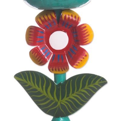 Alternate image for Floral Recycled Metal Candle Holder in Aqua from Peru Delightful Flower in Aqua