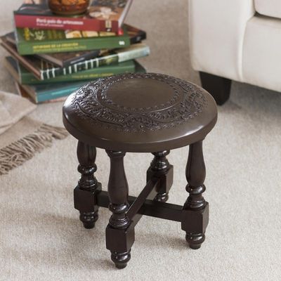 Alternate image for Fair Trade Cedar Wood Leather Brown Stool Colonial Guard