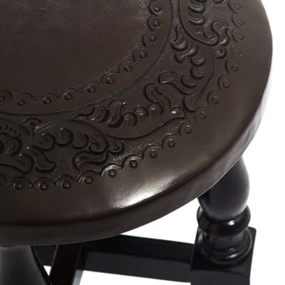 Alternate image for Fair Trade Cedar Wood Leather Brown Stool Colonial Guard