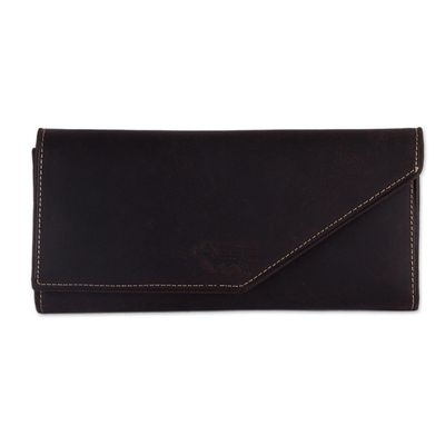 Alternate image for Handcrafted Leather Wallet in Solid Chocolate from Peru Chocolate Style