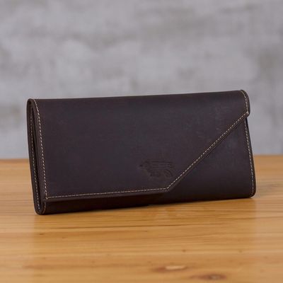 Alternate image for Handcrafted Leather Wallet in Solid Chocolate from Peru Chocolate Style