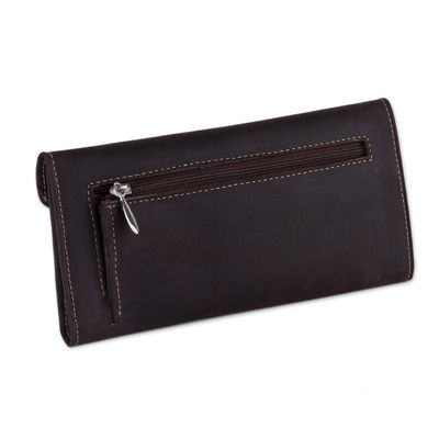Alternate image for Handcrafted Leather Wallet in Solid Chocolate from Peru Chocolate Style
