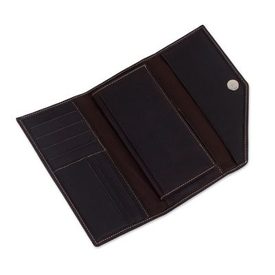 Alternate image for Handcrafted Leather Wallet in Solid Chocolate from Peru Chocolate Style