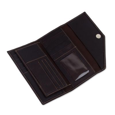 Alternate image for Handcrafted Leather Wallet in Solid Chocolate from Peru Chocolate Style