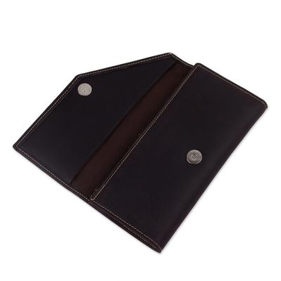 Alternate image for Handcrafted Leather Wallet in Solid Chocolate from Peru Chocolate Style