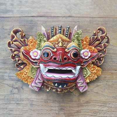 Alternate image for Balinese Handpainted Good vs Evil Wood Dance Mask Barong Dance