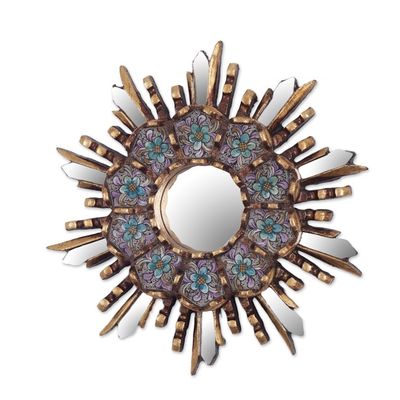 Alternate image for Round Wall Mirror with Floral Reverse Painted Glass Cuzco Meadow