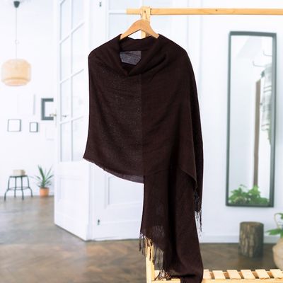 Alternate image for Burgundy Baby Alpaca Blend Fringed Shawl Hand-Woven in Peru Cozy Flair