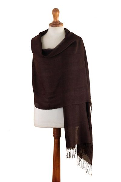 Alternate image for Burgundy Baby Alpaca Blend Fringed Shawl Hand-Woven in Peru Cozy Flair