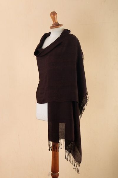 Alternate image for Burgundy Baby Alpaca Blend Fringed Shawl Hand-Woven in Peru Cozy Flair