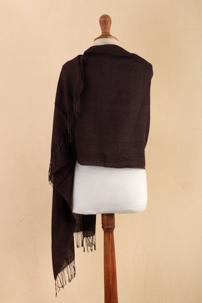 Alternate image for Burgundy Baby Alpaca Blend Fringed Shawl Hand-Woven in Peru Cozy Flair