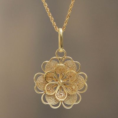 Alternate image for Gold Plated Silver Peruvian Filigree Flower Necklace Yellow Rose