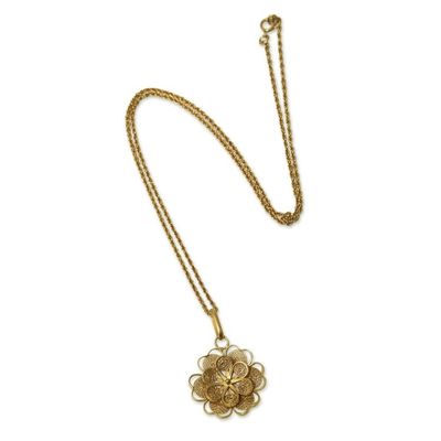 Alternate image for Gold Plated Silver Peruvian Filigree Flower Necklace Yellow Rose