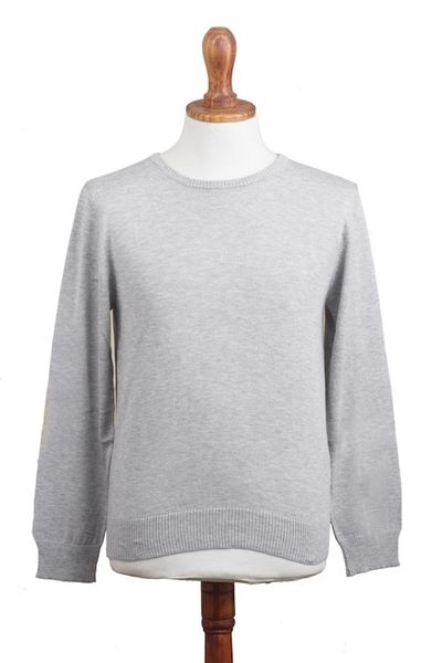 Alternate image for Mens Crew Neck Cotton Blend Pullover in Pearl Grey Classic Warmth in Pearl Grey