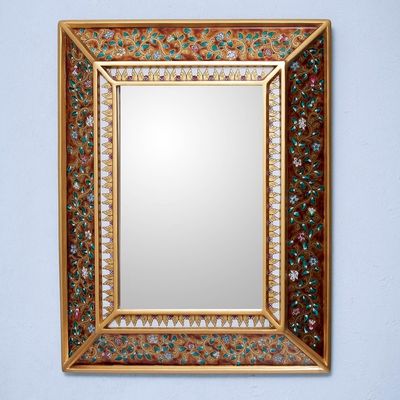 Alternate image for Hand Crafted Floral Glass Mirror Flowers on Gold