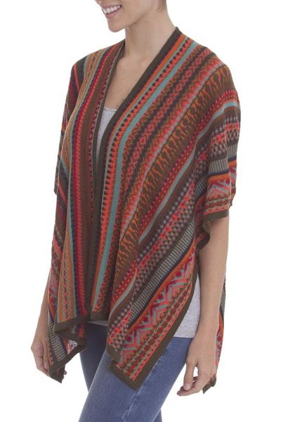 Alternate image for Multi-Color Striped Knit Layering Ruana Desert Strata