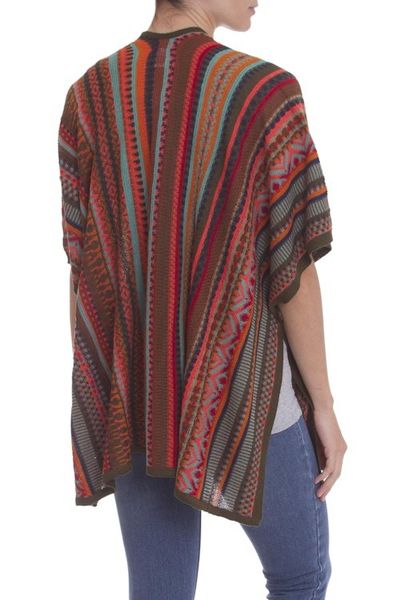 Alternate image for Multi-Color Striped Knit Layering Ruana Desert Strata