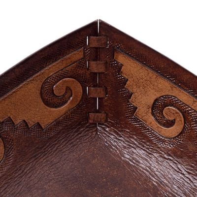 Alternate image for Handcrafted Tooled Leather Inca Wave Motif Catchall Inca Seacoast