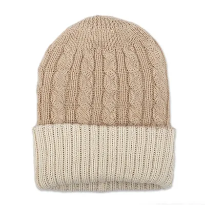 Alternate image for Reversible 100 Alpaca Cable Knit Hat in Ivory and Beige Warm and Snuggly
