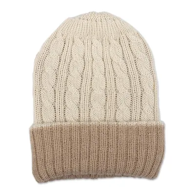 Alternate image for Reversible 100 Alpaca Cable Knit Hat in Ivory and Beige Warm and Snuggly