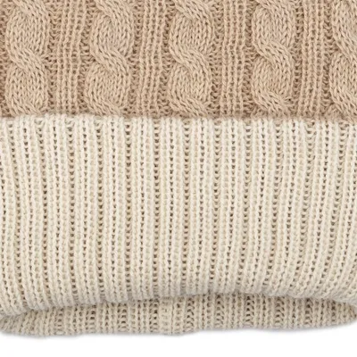 Alternate image for Reversible 100 Alpaca Cable Knit Hat in Ivory and Beige Warm and Snuggly