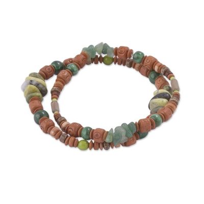 Alternate image for Two Ceramic Beaded Bracelets with Agate and Serpentine Wind and Earth