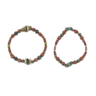 Alternate image for Two Ceramic Beaded Bracelets with Agate and Serpentine Wind and Earth