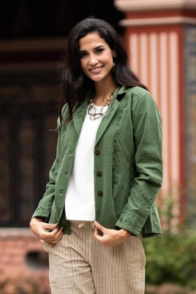 Main image for Embroidered Laurel Green Cotton Blazer Jacket from Peru Andean Fields