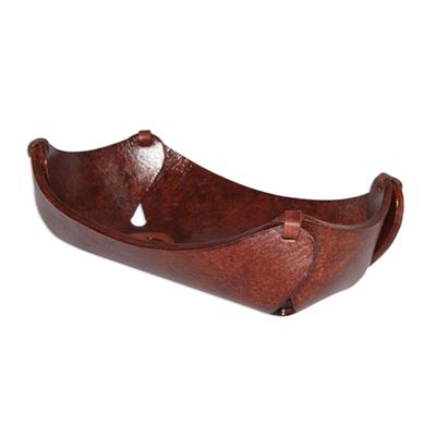 Alternate image for Leather Catchall in Honey Brown Artisan Crafted in Peru Floral Star