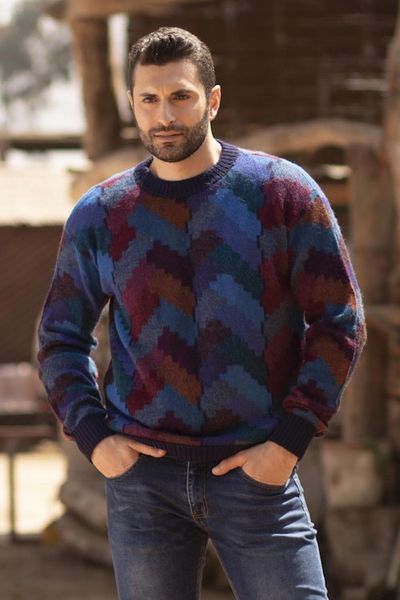 Main image for Multicolor Alpaca Mens Geometric Knit Pullover Sweater Stairway to the Heavens