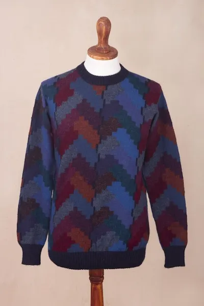 Alternate image for Multicolor Alpaca Mens Geometric Knit Pullover Sweater Stairway to the Heavens