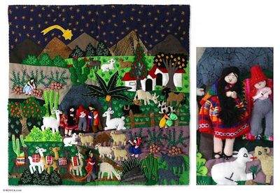 Alternate image for Unique Christianity Applique Folk Art Wall Hanging Christmas Star