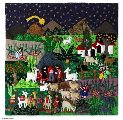 Alternate image for Unique Christianity Applique Folk Art Wall Hanging Christmas Star