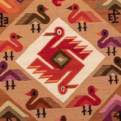 Alternate image for Hand-Woven Wool Bird and Butterfly Themed Area Rug 4x5 Andean Fauna
