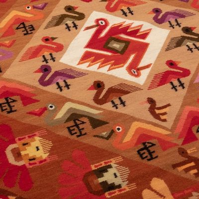 Alternate image for Hand-Woven Wool Bird and Butterfly Themed Area Rug 4x5 Andean Fauna