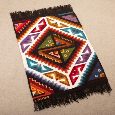 Alternate image for Wool and Cotton Blend Area Rug Hand-Woven in Peru 3x4 Crab and Fish