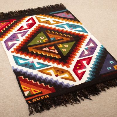 Alternate image for Wool and Cotton Blend Area Rug Hand-Woven in Peru 3x4 Crab and Fish