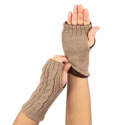 Alternate image for Brown and Camel 100 Alpaca Reversible Fingerless Mittens Chestnut and Camel Glam