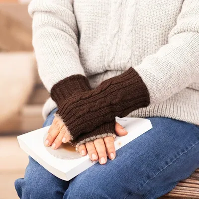 Alternate image for Brown and Camel 100 Alpaca Reversible Fingerless Mittens Chestnut and Camel Glam