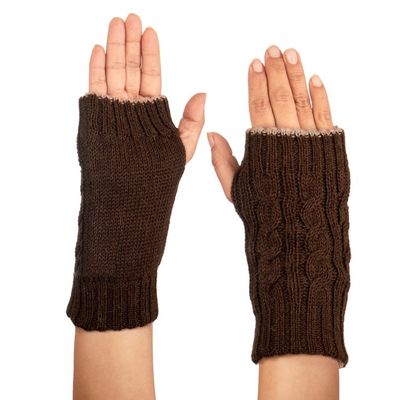Alternate image for Brown and Camel 100 Alpaca Reversible Fingerless Mittens Chestnut and Camel Glam