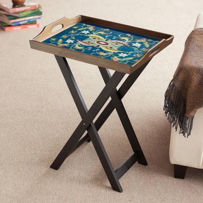 Alternate image for Handmade Reverse Painted Glass and Wood Folding Table Colonial Night