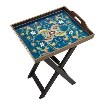 Alternate image for Handmade Reverse Painted Glass and Wood Folding Table Colonial Night
