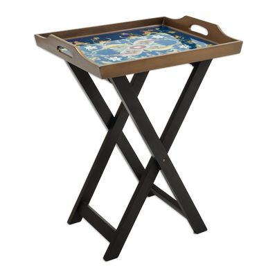 Alternate image for Handmade Reverse Painted Glass and Wood Folding Table Colonial Night