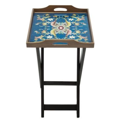 Alternate image for Handmade Reverse Painted Glass and Wood Folding Table Colonial Night