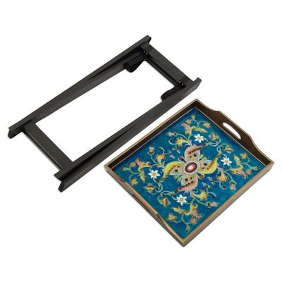 Alternate image for Handmade Reverse Painted Glass and Wood Folding Table Colonial Night