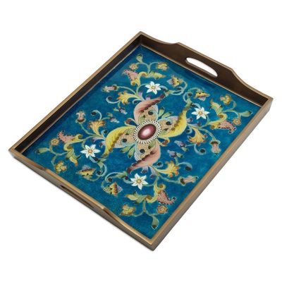 Alternate image for Handmade Reverse Painted Glass and Wood Folding Table Colonial Night