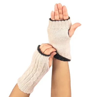 Alternate image for Ivory and Grey 100 Alpaca Reversible Fingerless Mittens Alabaster and Graphite Glam