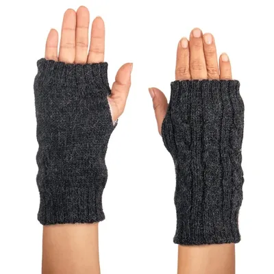 Alternate image for Ivory and Grey 100 Alpaca Reversible Fingerless Mittens Alabaster and Graphite Glam