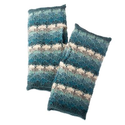 Alternate image for Striped Peacock-Toned 100 Baby Alpaca Fingerless Mitts Peacock Winter